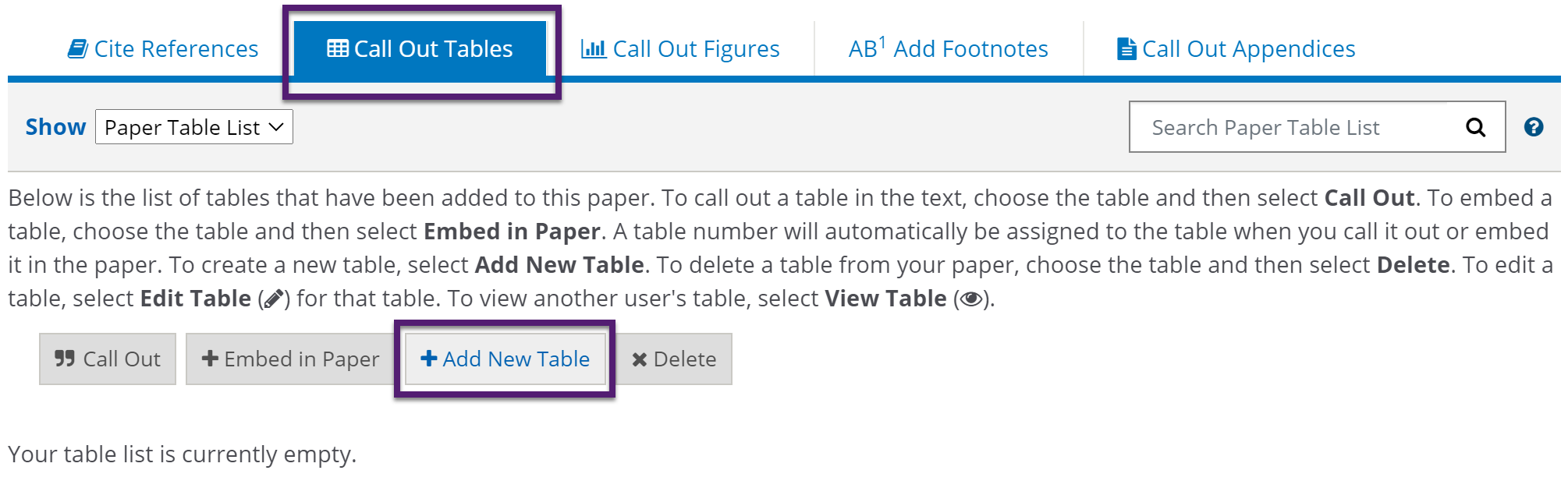 How do I add a table to my paper?