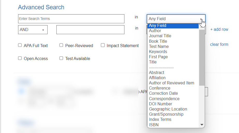 Advanced Search on APA PsycNet